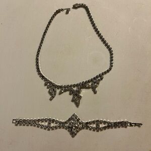 Vintage WEISS 2 Piece Rhinestone Jewelry Set Necklace & Bracelet Signed